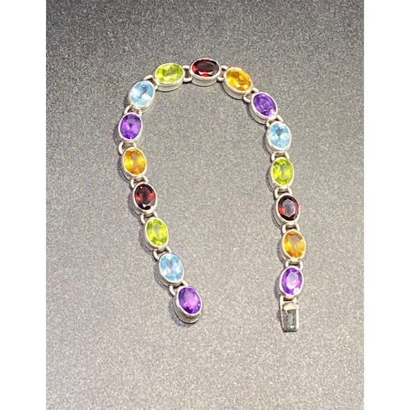 Doug Paulus 925 Multi Gemstone Bracelet Chain Link Designer Signed 7 inches Fine - Picture 7 of 7
